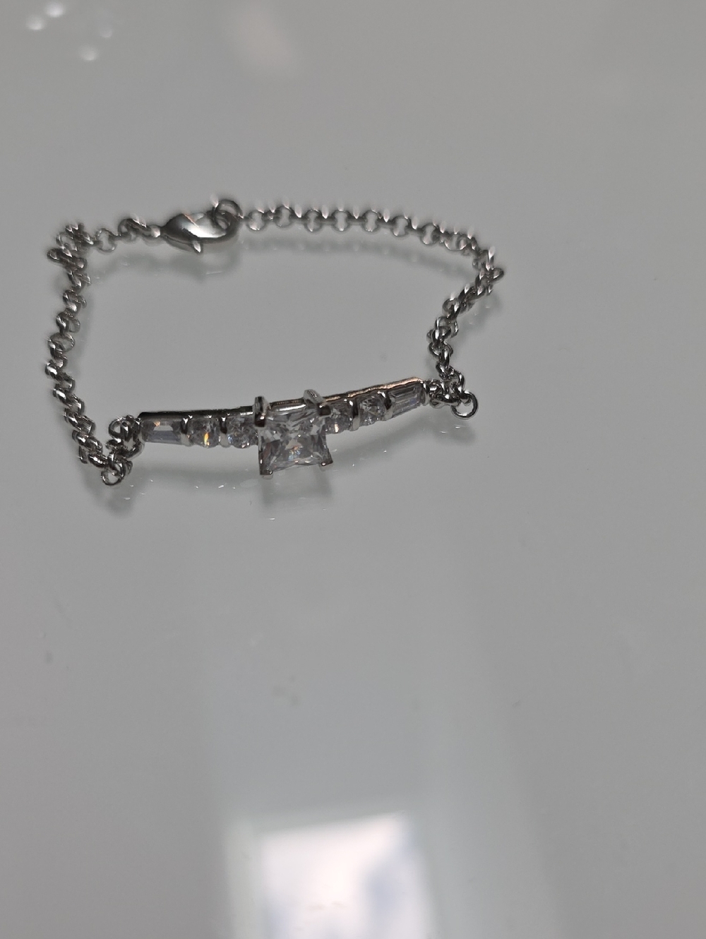 Silver Cubic Zirconia Bar Chain Bracelet - Clear